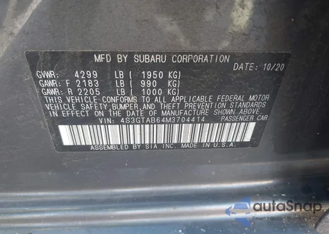 2021 Subaru Impreza 5-Door from USA, damaged, VIN 4S3GTAB64M3704414